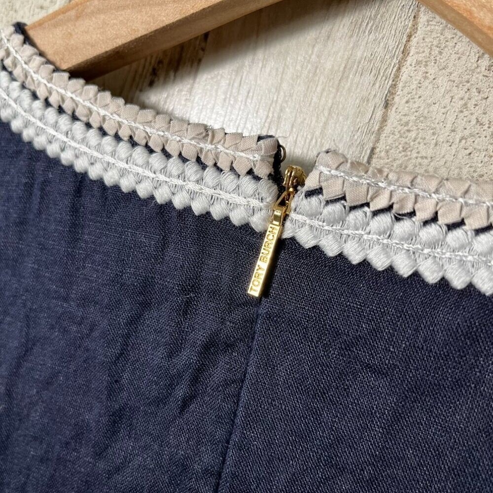 Tory Burch Linen Odelia Contrast Time Navy Blue White Tunic Dress Womens Size 2 - Picture 6 of 9